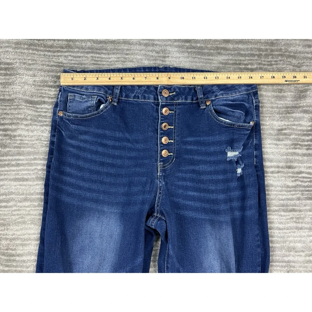 Fashion Wear Jeans Womens‎ XL Blue Denim Flare Destroyed Cotton Blend
